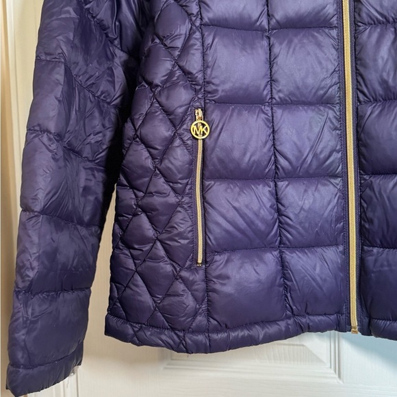 Michael Kors Plum Puffer Jacket with Gold Details - Picture 3 of 13